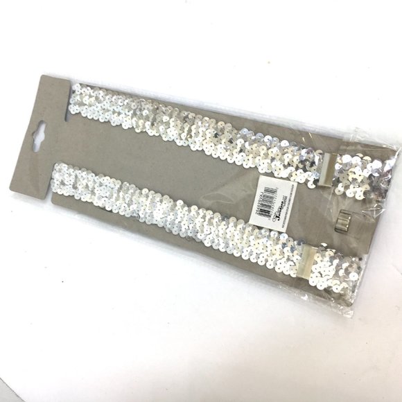 Suspenders Silver Sequin Y Stretch Clip On NWT NOS - Picture 11 of 11